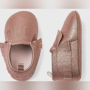 Cat & Jack Metallic Pink Faux Leather Fringe Moccasins